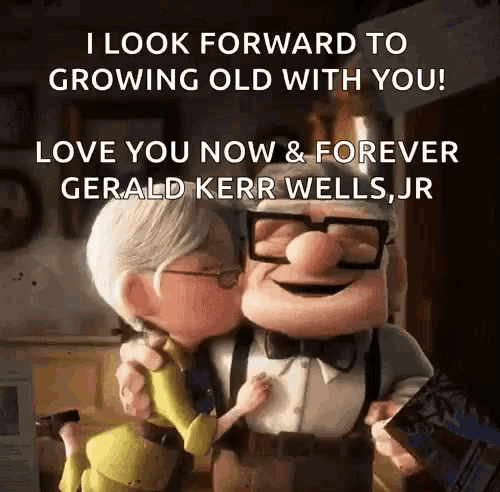 a cartoon of a man kissing a woman on the cheek with the caption " i look forward to growing old with you "
