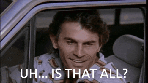 a man in a car with the words uh is that all on the screen