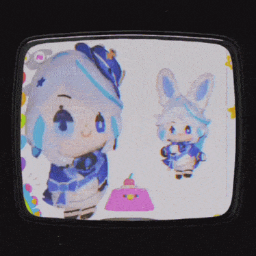 a tv screen shows a cartoon character and a bunny
