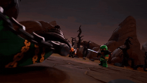 a video game scene with a green ninja fighting a black ninja