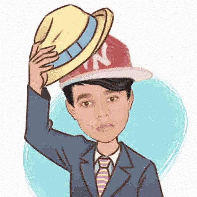 a cartoon of a man wearing a hat that says ny on it