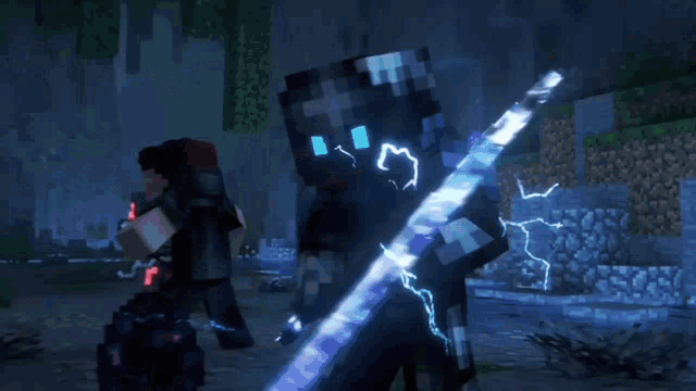 two minecraft characters are standing next to each other and one of them has blue eyes