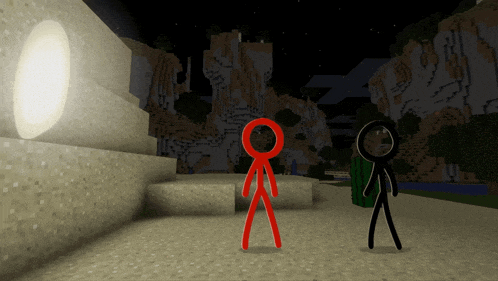 a red stick figure is standing next to a black stick figure in a video game