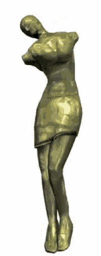 a gold statue of a woman in a dress is standing on a white background