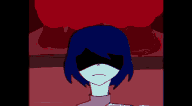 a cartoon of a girl with blue hair and a pink top