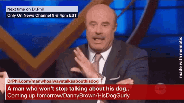 a man in a suit and tie is talking about his dog