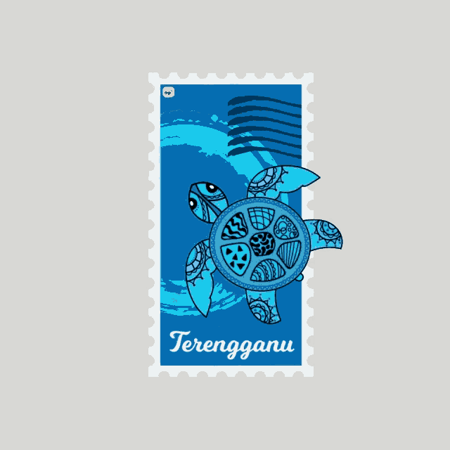 a blue stamp with a turtle and the word terengganu