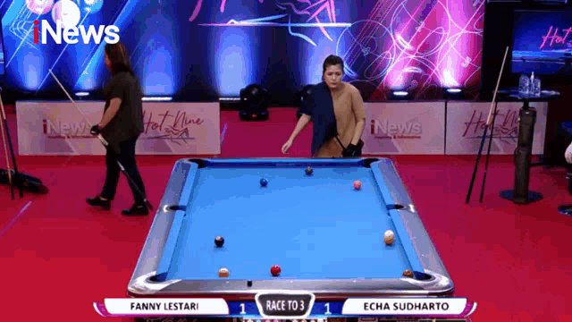 fanny lestari is playing pool with echa sudharto