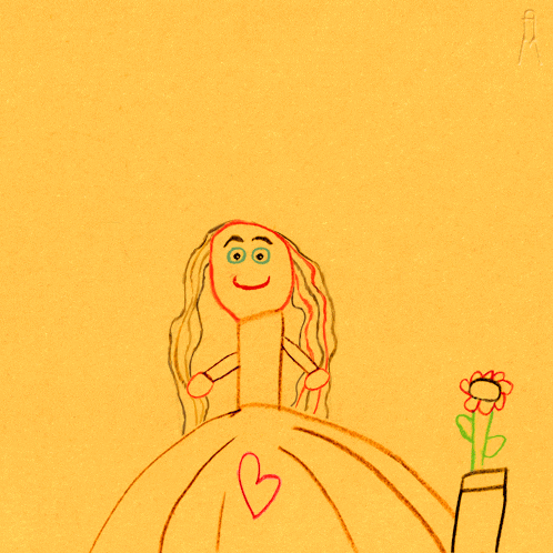 a child 's drawing of a girl with a heart on her head