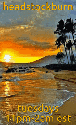 a poster for headstockburn shows a sunset on the beach