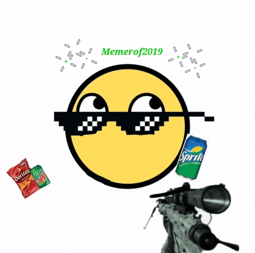 a meme of a smiley face wearing sunglasses and a sprite can