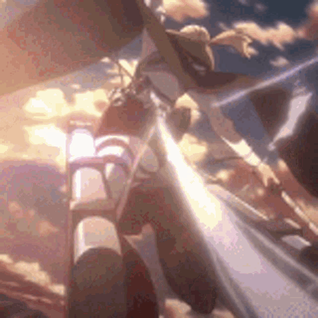 a close up of a person flying through the air with a rocket .