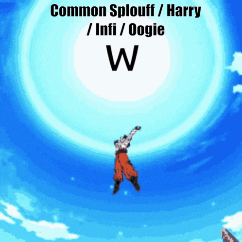 a cartoon character is flying through the air with the words common splouff / harry / infi / oogie w above him