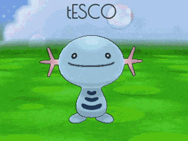 a cartoon character named tesco is standing in a field