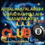 a picture of a pool ball with the words `` assalamu 'alaikum warahmatullahi wabarakatuh '' written on it .