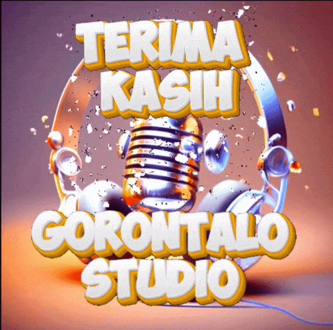 a sign that says terima kasih gorontalo studio with a microphone and headphones in the background