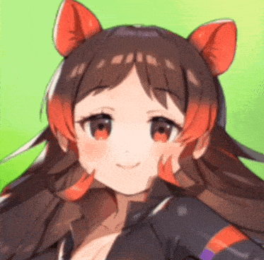 a girl with long brown hair and red ears is smiling and wearing a black jacket .