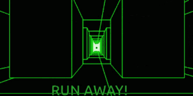 a black background with green letters that say game over and run away