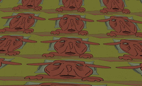 a cartoon of a sheep laying on a bed with its eyes closed
