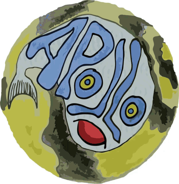 a drawing of a fish with the letter a and d on it