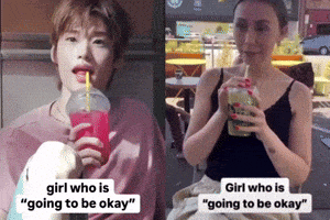 a girl who is going to be okay is drinking a smoothie