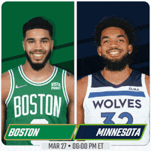two basketball players from boston and minnesota are on a poster