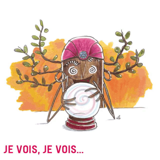 a drawing of a fortune teller with the words je vois je vois