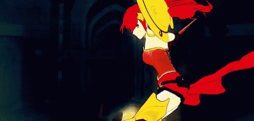 two cartoon characters are fighting each other with a red light behind them
