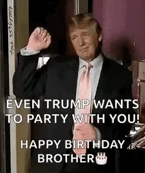 donald trump is wearing a suit and tie and is dancing .