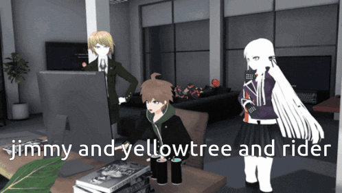 jimmy and yellowtree and rider standing next to each other