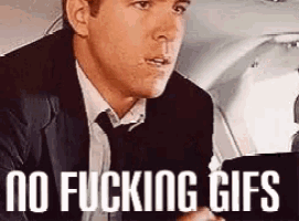 a man in a suit and tie is sitting in an airplane and says no fucking gifs .
