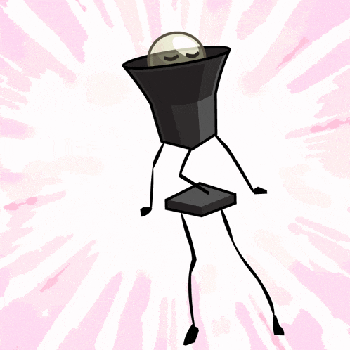 a cartoon drawing of a stick figure with a bucket on its head