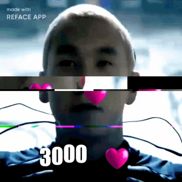 a man with a pink heart on his face and the number 3000