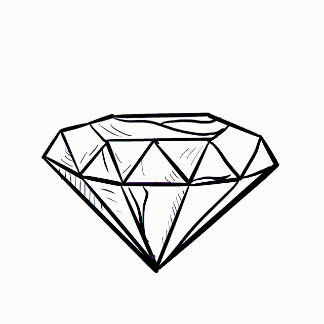a black and white drawing of a diamond with a blue stripe in the middle