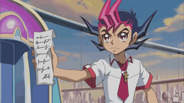 a cartoon character is holding a piece of paper with handwriting on it including the letters zf