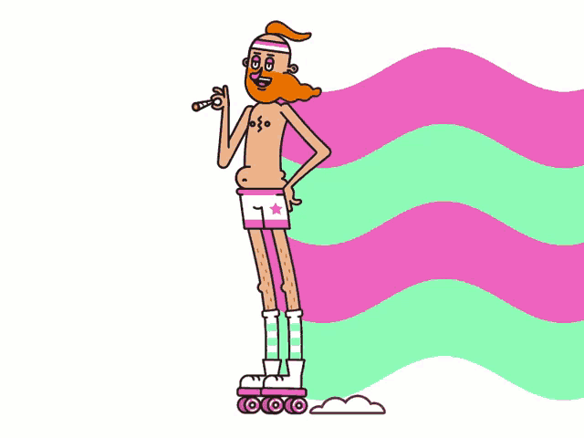 a cartoon man with a beard is rollerblading