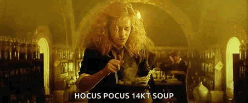 a woman is making a potion in a room with a spoon .