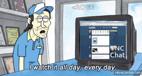 a cartoon of a man standing in front of a computer with the words i watch it all day every day