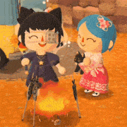two cartoon characters are standing next to each other in a video game .