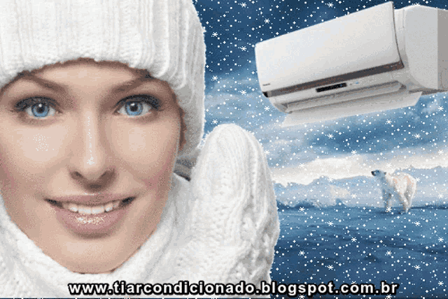a picture of a woman and a polar bear with the website www.tiarcondicionado.blogspot.com.br in the corner
