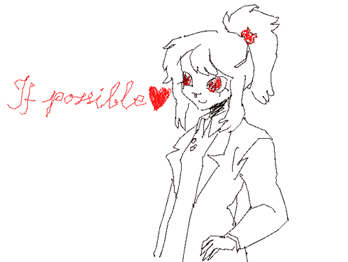 a black and white drawing of a girl with red eyes and the words if possible above her