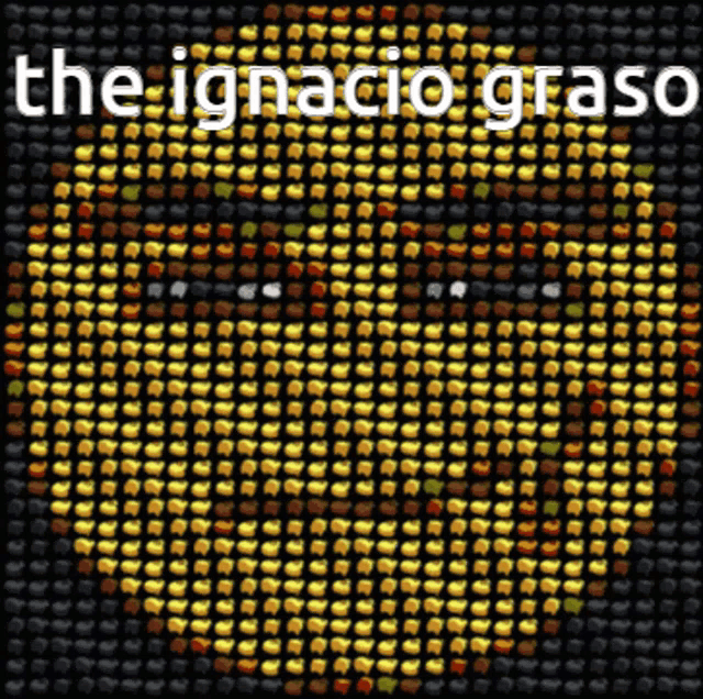 a painting of a face with the words " the ignacio graso " at the top