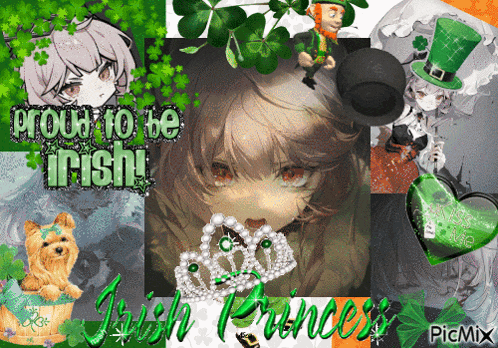 a picture of a girl with a crown and the words proud to be irish on it