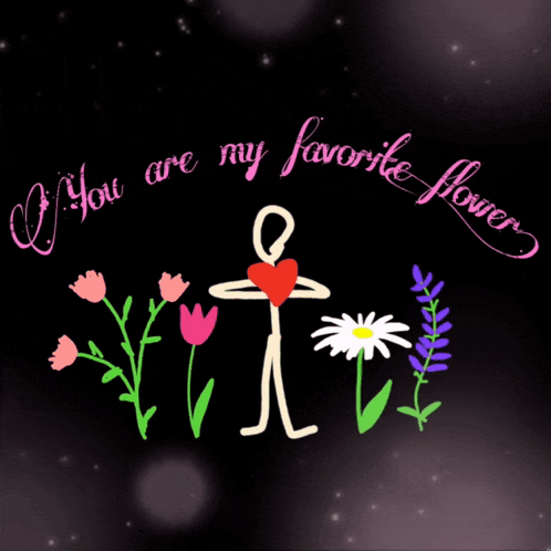 a drawing of a stick figure holding a heart with the words " if you are my favorite flower " below it