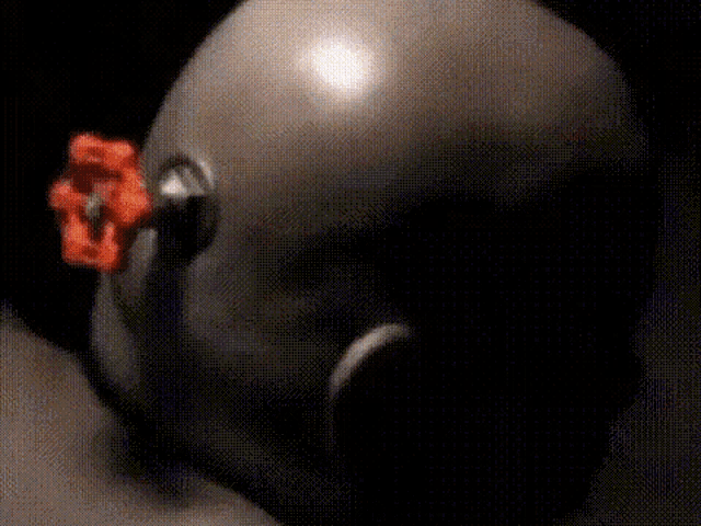 a blurred image of a person 's head with a flower in the background .