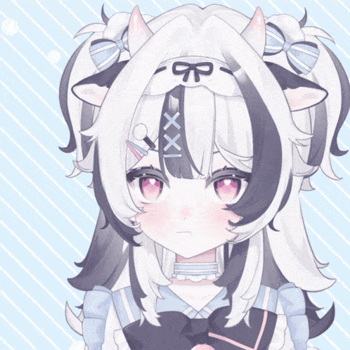 a close up of a girl 's face with a bow on her head that says qp