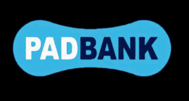 a padbank logo that is blue and white on a black background