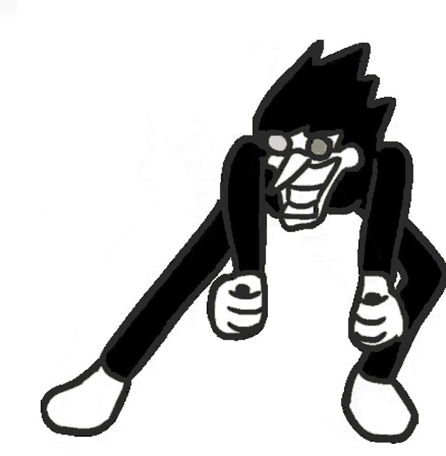 a black and white drawing of a cartoon character with a huge mouth and glasses .