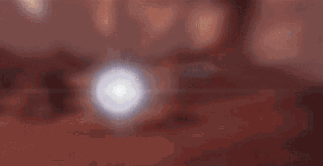 a couple of people standing in a field with a light shining in the background