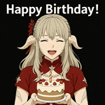 a girl in a red dress is holding a birthday cake
